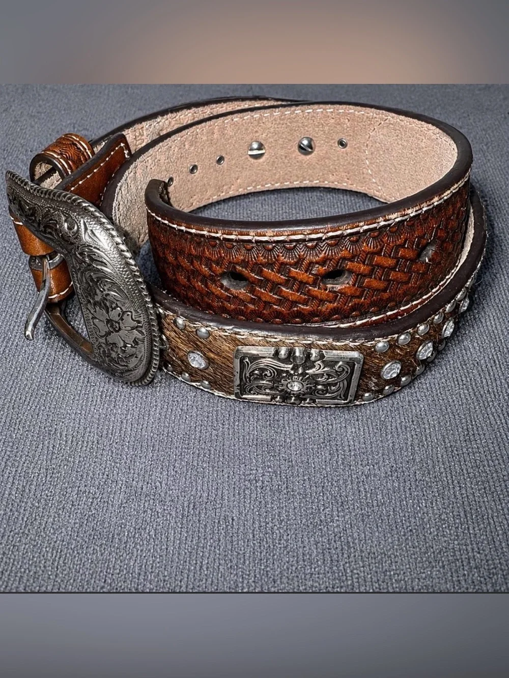 Nocona Rhinestone Studded Leather Belt